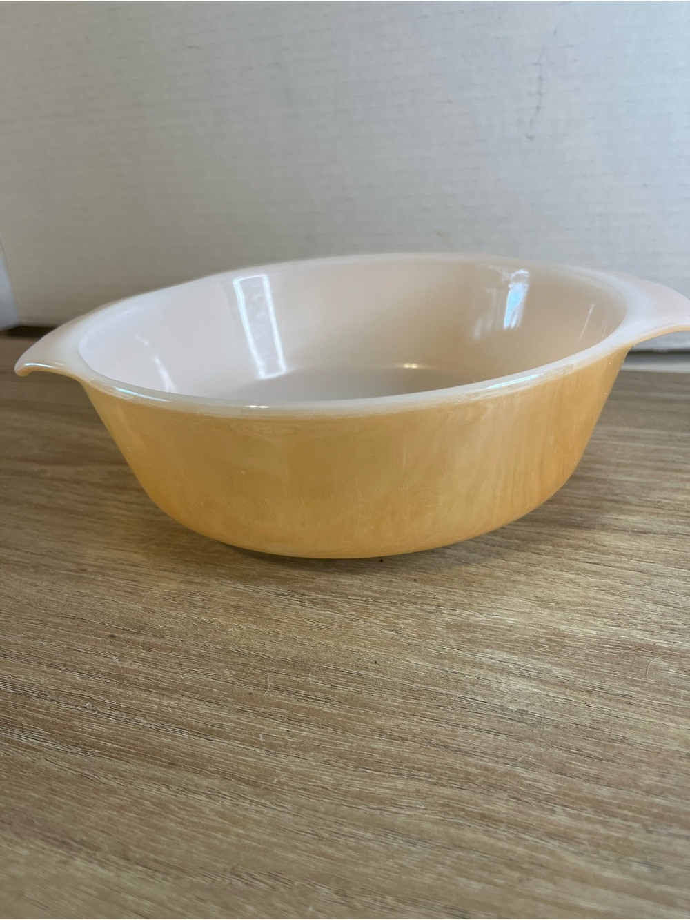 Fire King Peach Exterior Cream Interior Glass Casserole
